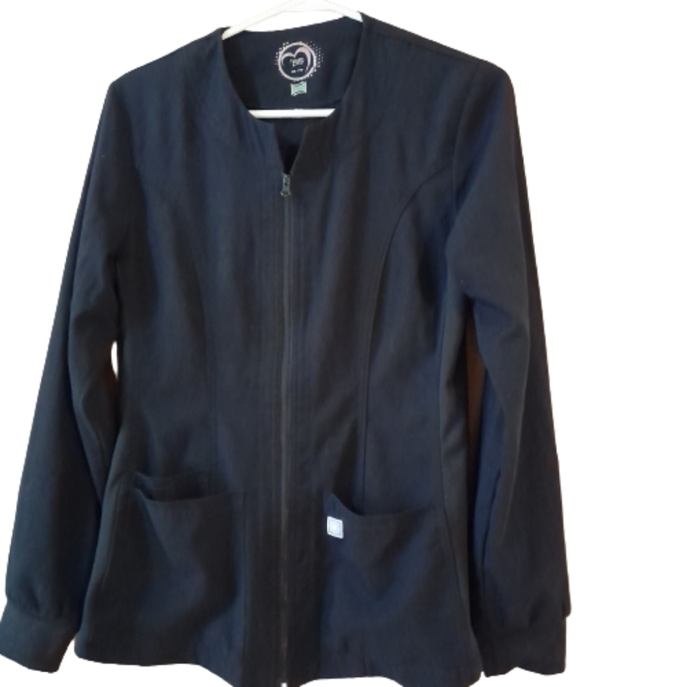 HEALTHPRO Scrubs STRETCH EXTENSIBLE Full Zippered Shirt Size XS Color Black